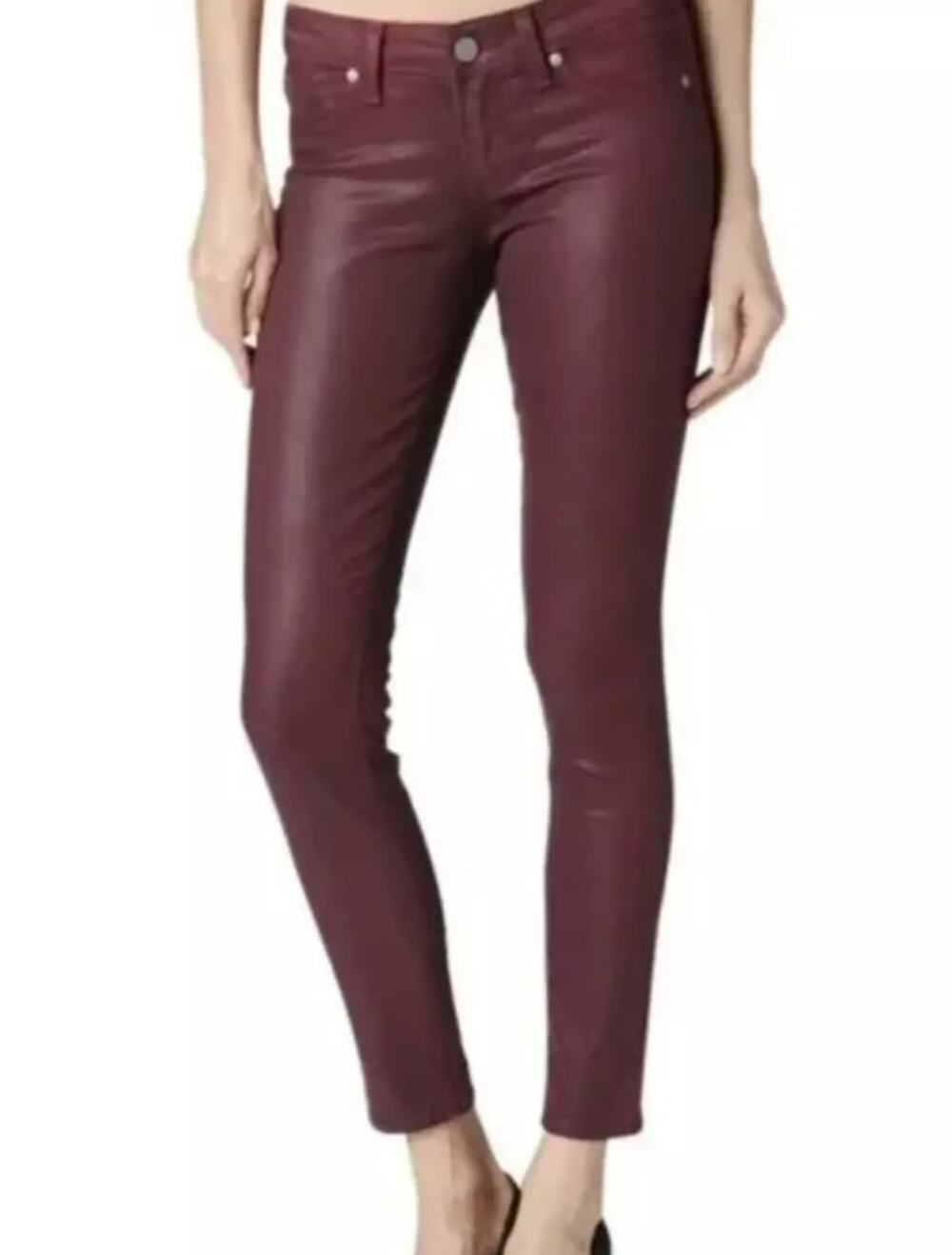 PAIGE Women's Verdugo Ankle Skinny Jeans 24 00 Dark Red Coated Mid Rise NWOT